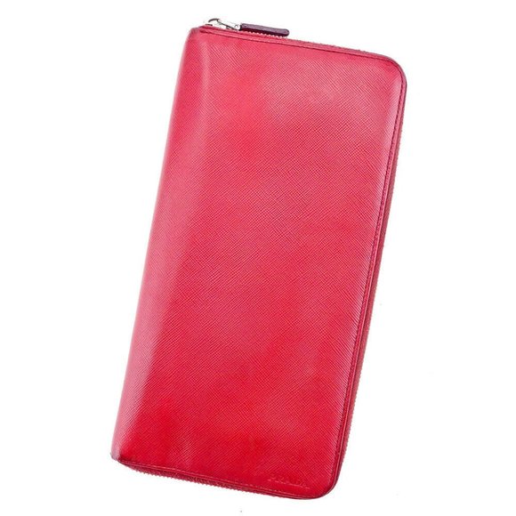 Authentic Prada Wallet Purse Long Wallet Logo Red Silver Woman unisex - Picture 1 of 6